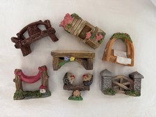 7 Resin Fairy Garden Accessories Bench Table Hedgehogs Gate Arbor Boxes Hammock