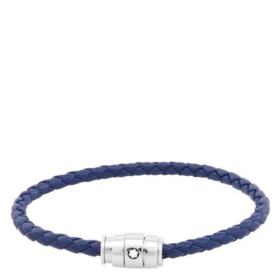 Montblanc Steel & Blue Leather Bracelet, Size 63