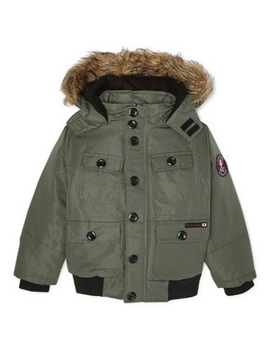 Swiss Cross Boys Water-Resistant Hooded Parka Coat Faux Fur - Olive   Size 6