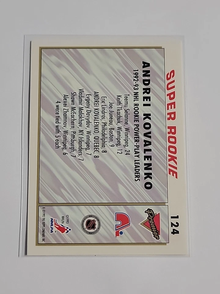 1993-94 Topps Premier Super Rookie #124 Andrei Kovalenko Quebec Nordiques - Image 2 of 2