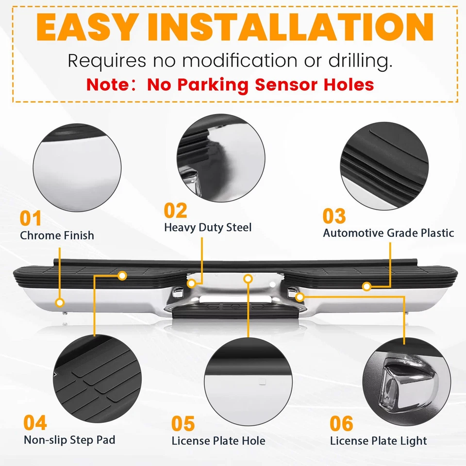 For Chevrolet C1500 C2500 K1500 K2500 Fleetside 1988-2000 Rear Bumper Chrome US - Image 3 of 4