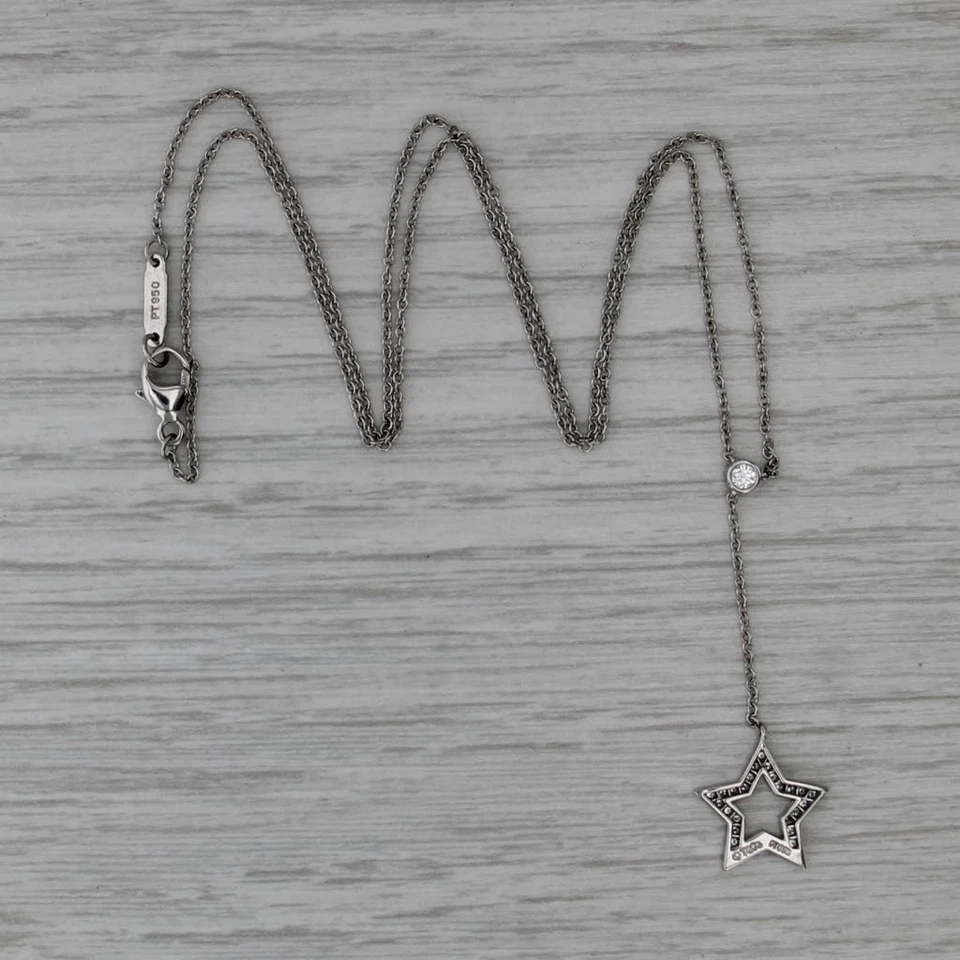 Tiffany & Co 0.20ctw Diamond Star Lariat Necklace w/ Pouch 950 Platinum 16.25" - Image 3 of 4