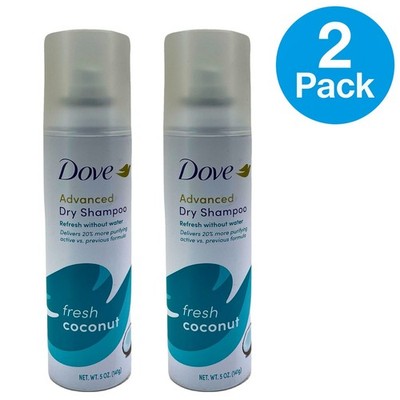 Dove Advanced Dry Shampoo Fresh Coconut - 5 oz - Refresh Without Water - 2 Pack
