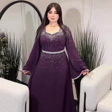 Oversize Rhinestone Kaftan Abaya Muslim Women Long Dress Evening Maxi Robe Arab