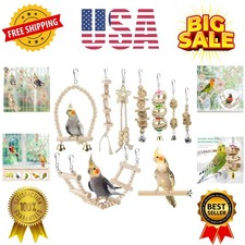 Bird Parrot Swing Toys, Chewing Standing Hanging Perch Hammock Climbing Ladde...