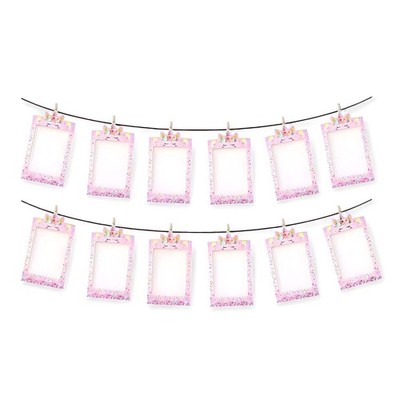 Butterfly Birthday Photo Banner   Pink Paper Garland with Photo Frames