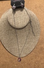 Trendy Pink Rhinestone Heart Matching Necklace  Earrings Costume Jewelry 0C25