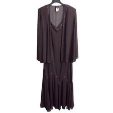 Xscape Joanna Chen Womens 22W Brown Beaded Maxi Dress with Matching Sheer Jacket