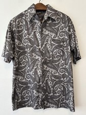 Vintage Joel Cal Made Men Shirt Large Gray Paisley 70s Chest Pocket Disco