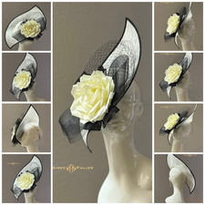 Kentucky Derby Hat Black White Rose Lace Chic Fascinator Hat Bridal Del Mar Race