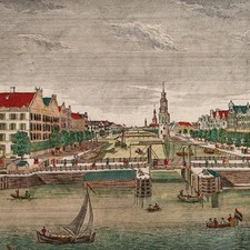 Georg Balthasar Probst Guckkastenbild Amsterdam Ansicht kolor Kupferstich 18 Jhd