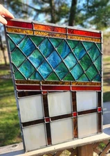 Antique "Architectural Salvage" Slag & Leaded Glass Panel ~ Multi Color 
