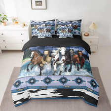 Horse Bedding Set Queen Size Galloping Horse Comforter Set 7 Pieces Western Cowb