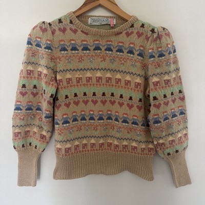 Vintage Moussie for Susan Bristol Sweater Womens Small Girl Flower 80s Knit