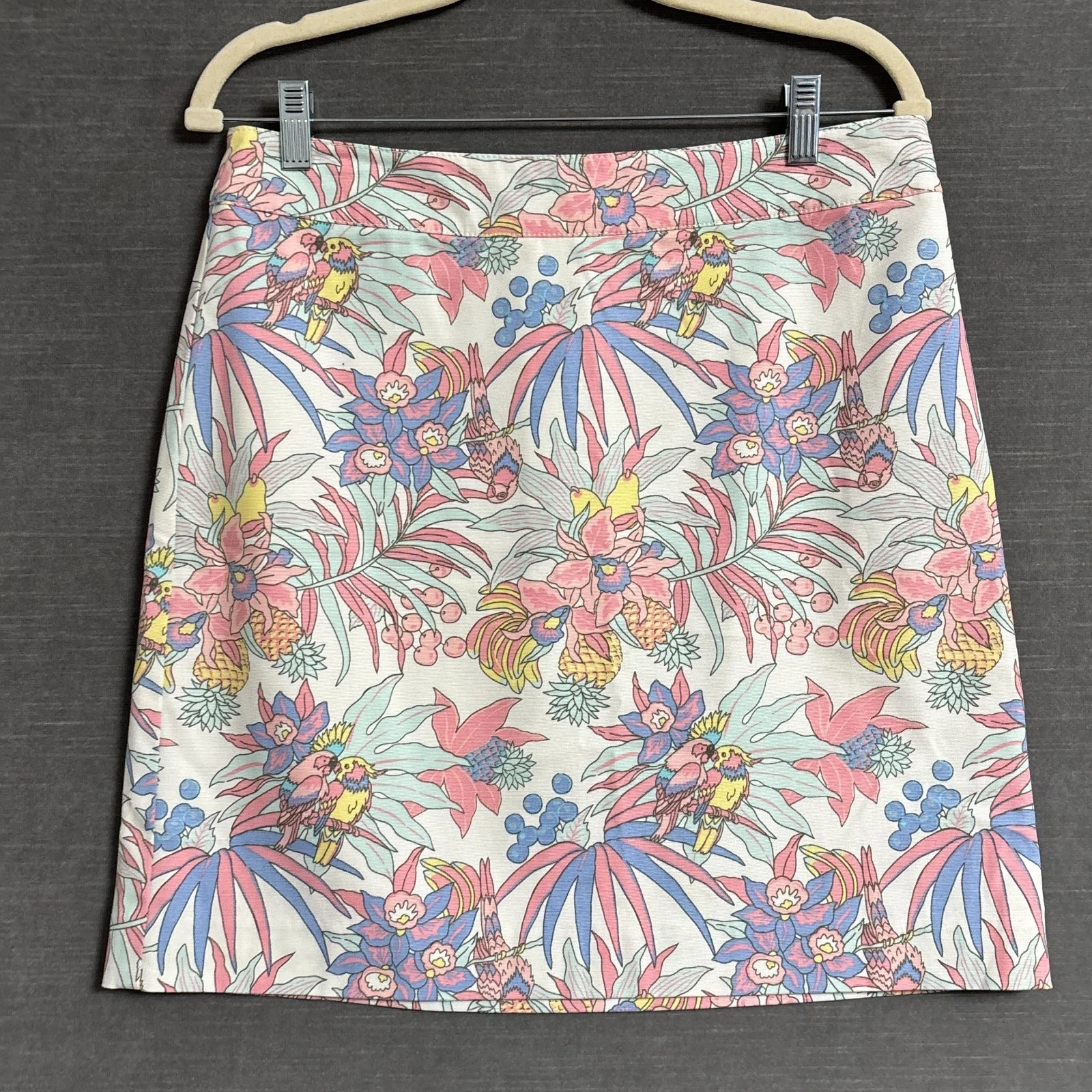 Talbots Skirt 8 Pink Lavender Tropical Parrots Hawaiian Resort Summer Straight