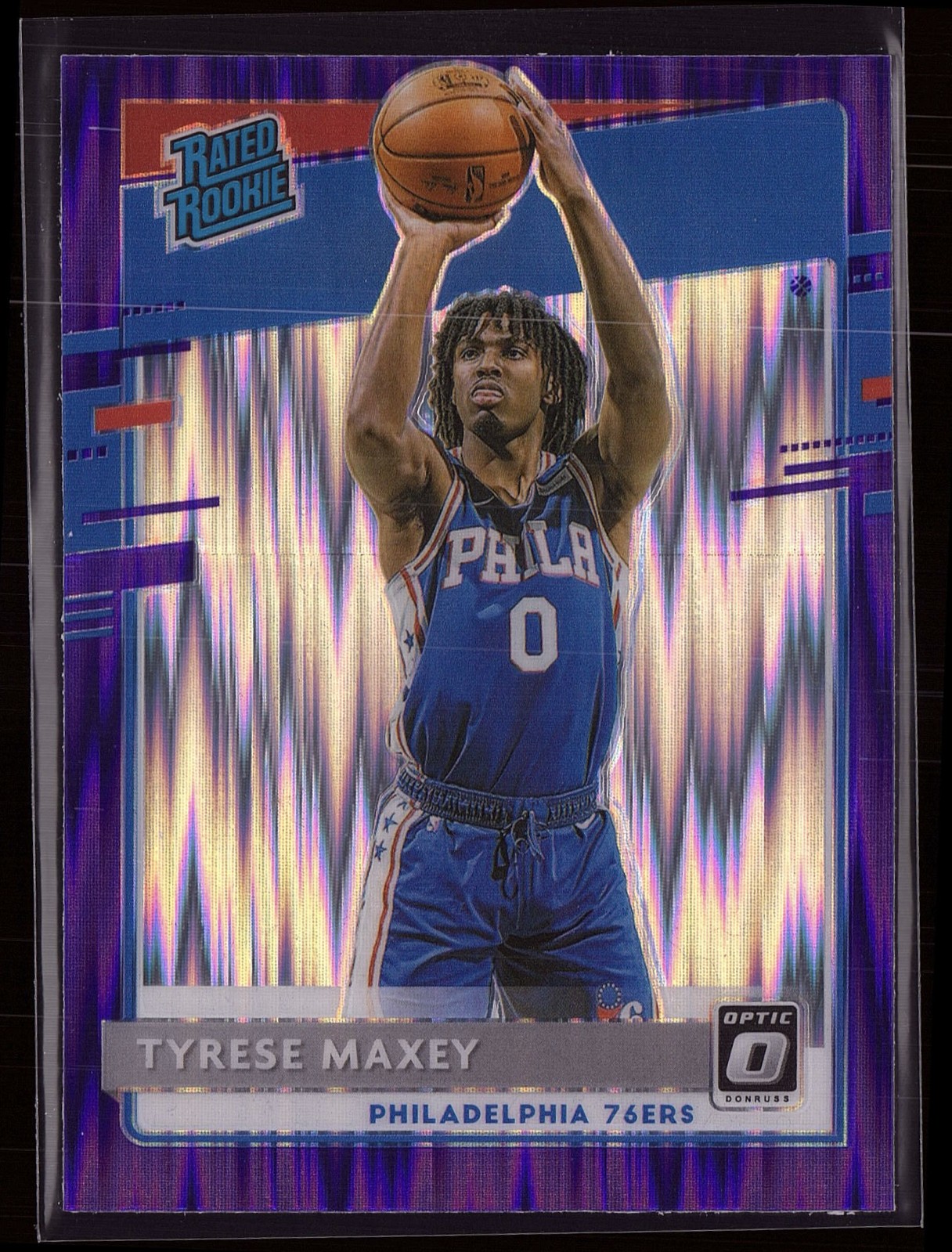 2020-21 Panini Donruss Optic Rated Rookie Tyrese Maxey #171 Purple Shock Prizm