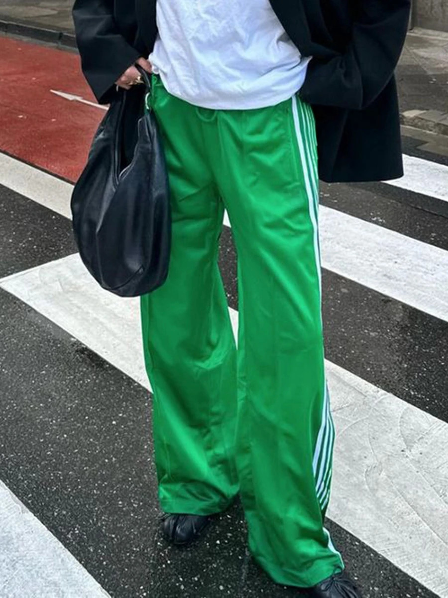 Women Y2k Wide Leg Track Pants Baggy Side Striped Joggers