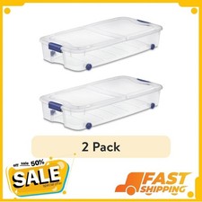 2 pack Sterilite Latching Wheeled Storage Bin, 66 Quart Clear Underbed Storage