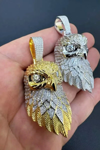 Authentic 4 Ct Real Moissanite Party Wear Eagle Face Pendant 925 Silver 14k Gold Plated