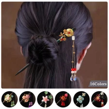 Womens Chinese Style Wooden Hair Stick Pins Chopstick Handmade Flower Hairpin  ~