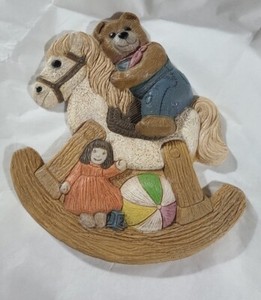 Teddy Bear on Hobby Horse 1986 Frankie's Designs Baby Nursery Wall Plaque Art