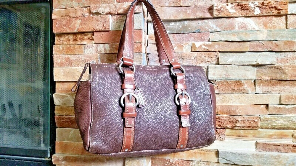 Coach Brown Leather Shoulder Bag Satchel Hobo Purse Pebble Grain