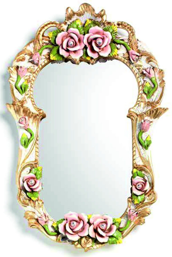 Oval Wall Mirror Golden Ceramic Capodimonte Flowers - Picture 4 of 9
