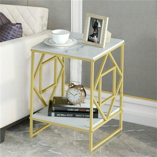 2 Tier Marble Simple Coffee Table Modern Square Sofa Side End Table Living Room - Picture 18 of 23