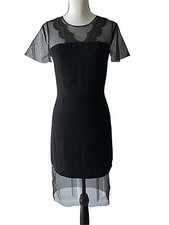 Sandro Paris Size 1 US 2-4 Black Lace Trim Mesh Trim Dress