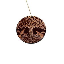 World's Best Godmother Two Squirrels and Tree of Life - Cedar Ornament