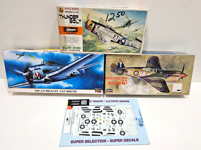 1/72 HASEGAWA 3X LOT P-47D W/ SUPER SCALE DECALS + KITTYHAWK + F6F/3 HELLCAT NEW