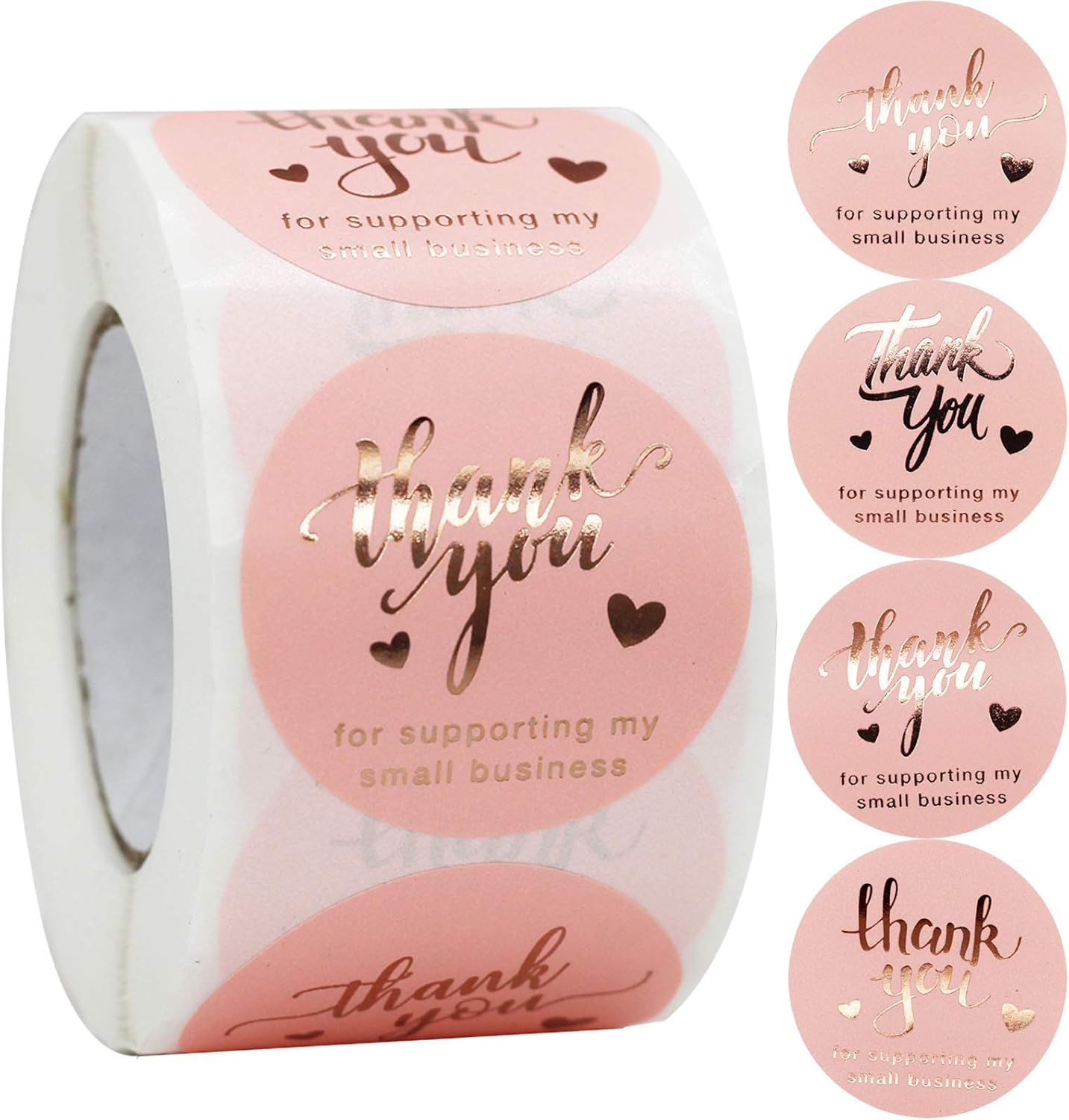 500Pcs Pink & Gold Thank You Stickers Roll, 1.5 Inch Round Paper Labels for Small Gifts & Favors