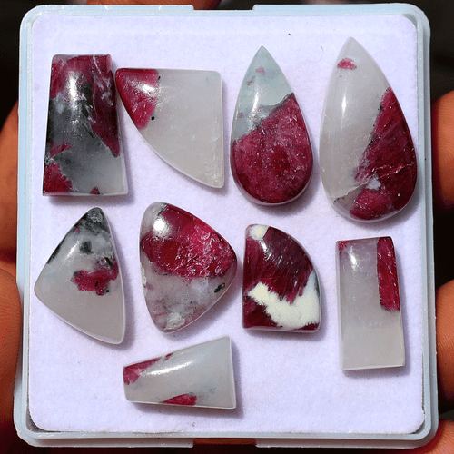 Rare 9 Pcs Natural Ruby In Quartz Untreated 13mm-26mm Mix Cabochon Gemstones Lot - Picture 11 of 12