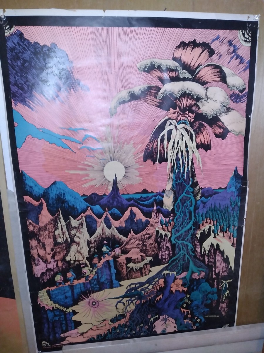 Lost Horizon Hippie Hiking NEON Forest Black Light Poster 1969