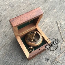 Vintage VINTAGE COLLECTABLE MARINE MERITIME BRASS COMPASS SUNDIAL WITH BOX