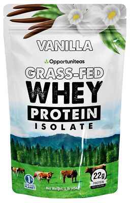 Opportuniteas Grass Fed Vanilla Whey Protein Isolate Powder - 22g Protein Pow...