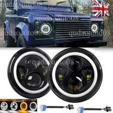 Pair E MARK 7" E9 LED High 90W HeadLights Daylight Halo fit LAND ROVER DEFENDER