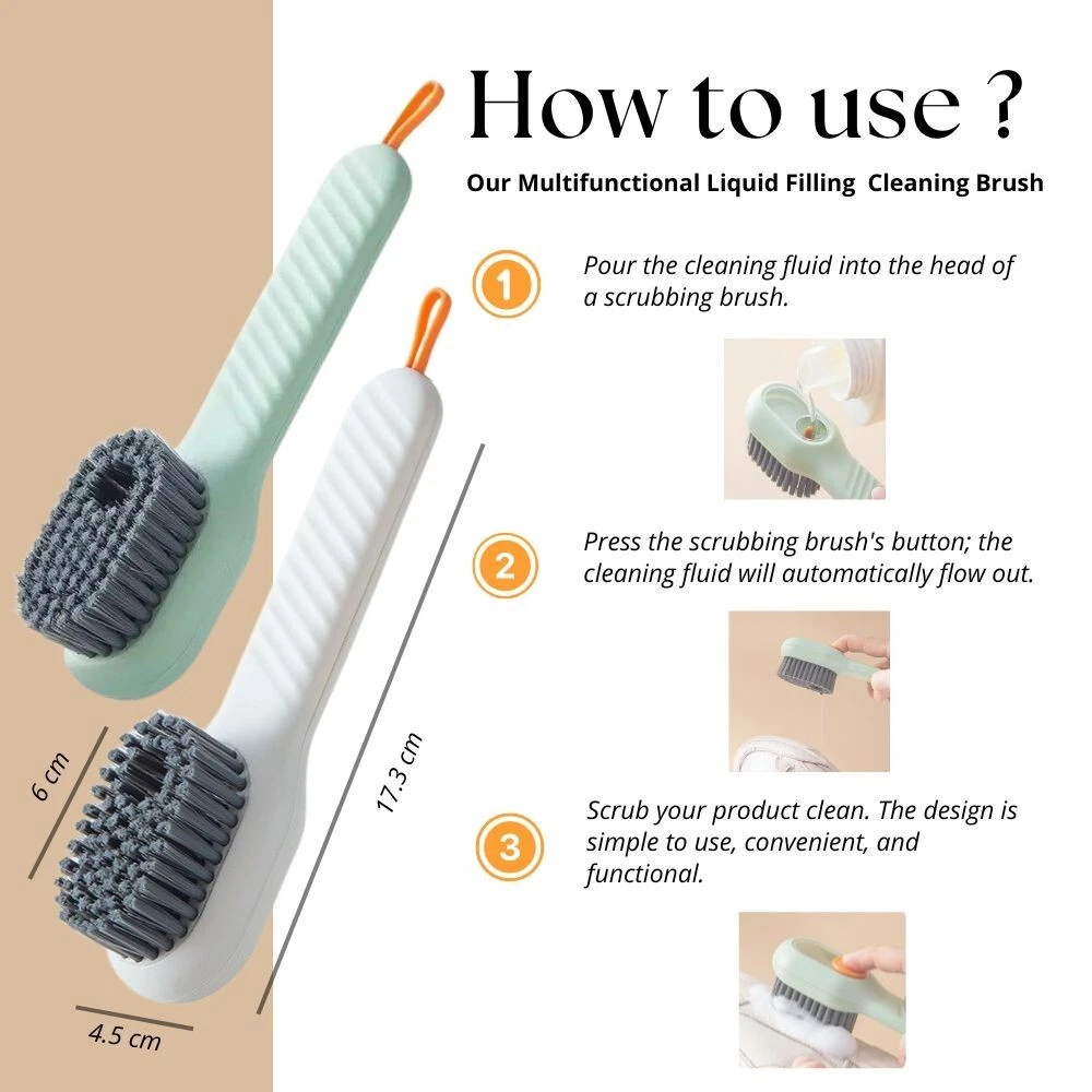 Multifunctional Liquid Filling Cleaning Brush for Household Use Bathroom,Clothes