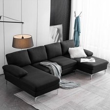 FCH 4 Seat Sectional Sofa U Shape Couch Set with 2 Chaise Modern Metal Leg