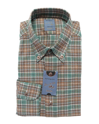 NWT BARBA Napoli DRESS SHIRT Dandy life green flannel handmade 40 15 3/4