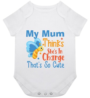 Mum In Charge Funny Babygrow Baby Grow Gift Idea Joke Cute Shower Cute New Born