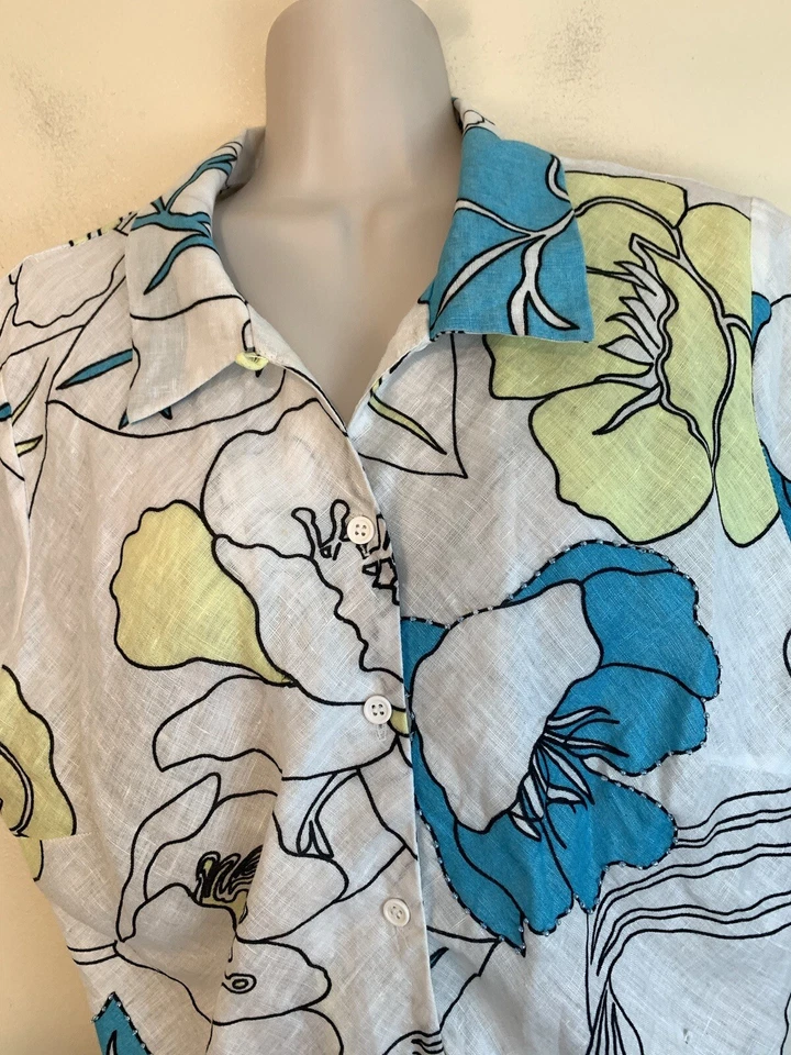 Uniform By John Paul Richard 100% Linen  Floral Blouse Women's Sz Petite L - Image 3 of 4
