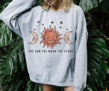 THE SUN THE MOON THE STARS BOHO CELESTIAL CREWNECK SWEATSHIRT BOHEMIAN MOON