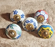 5 Pc Ceramic Handpainted Kitchen Cabinet Dresser Drawer Wardrobe Door Knob Pulls