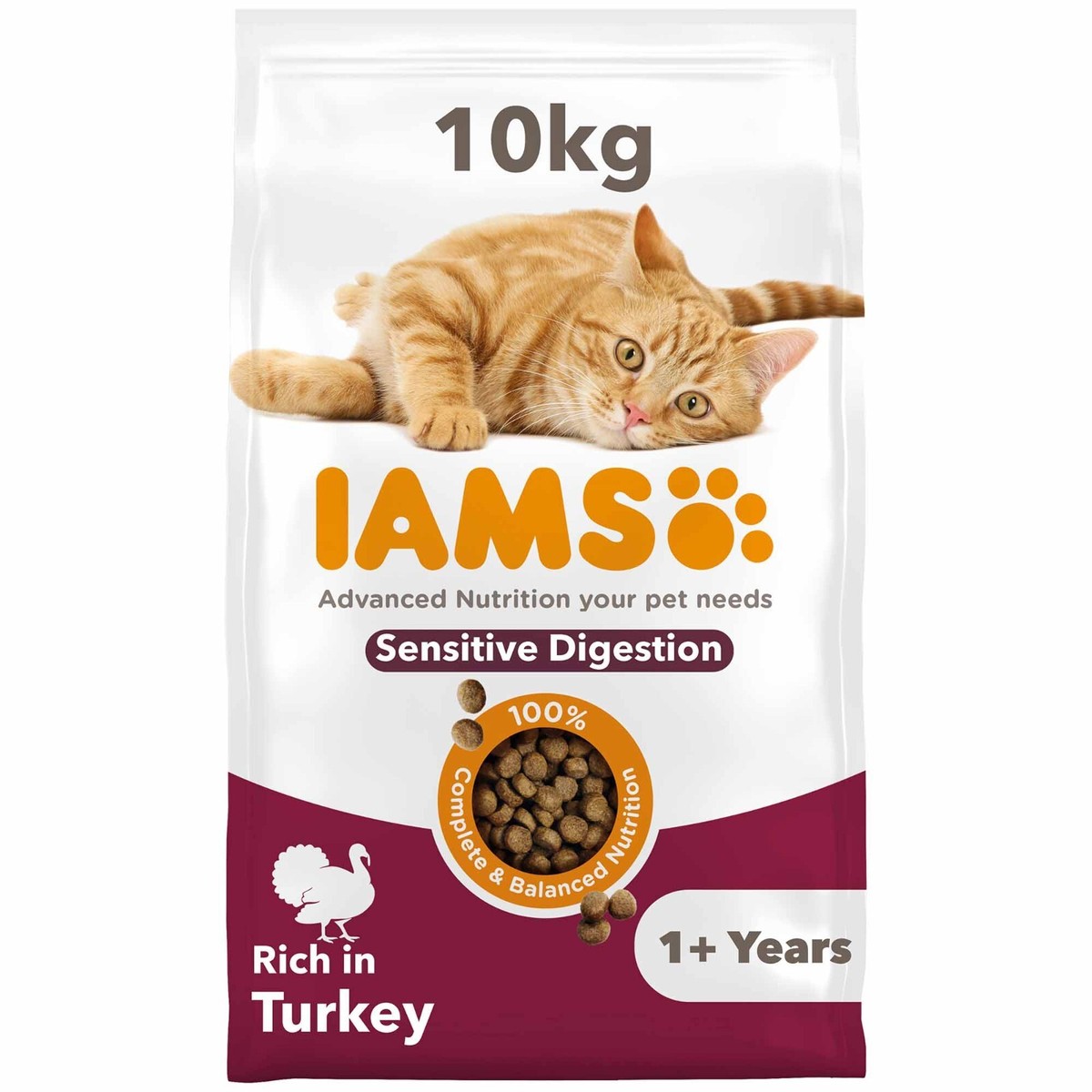 IAMS for Vitality Sensitive Digestion Adult Dry Cat Food Turkey