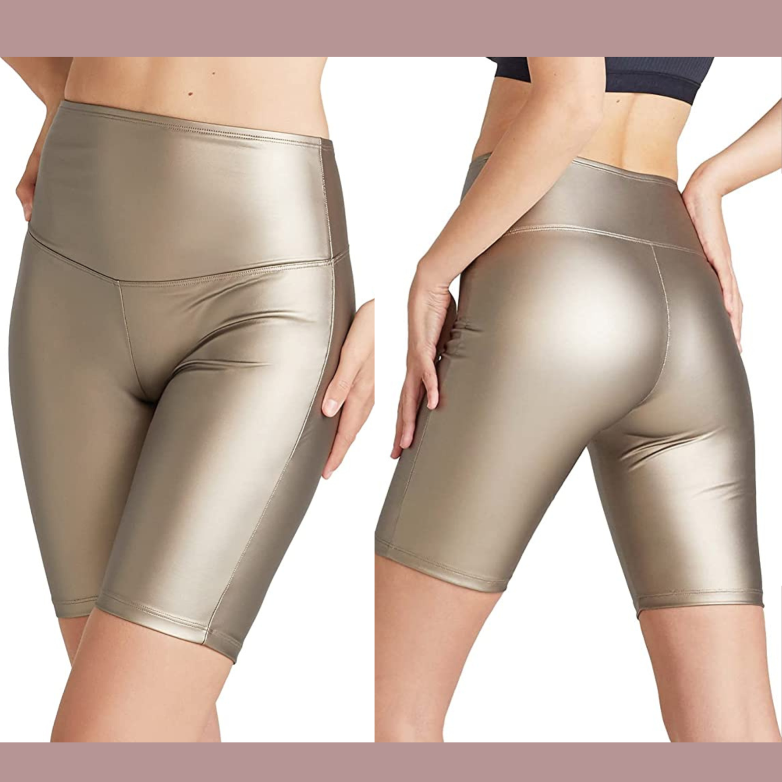 NWT $58 Yummie [ Medium ] Bronze Faux Leather Biker Shorts #5215-image