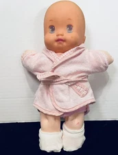 Vintage 1991 Mattel Magic Nursery 12" Baby Doll With Pink Robe & Booties EC