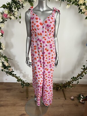 Influence Jumpsuit weites Bein Größe 8 & 12 rosa Blumen gepunktet Schulter zum Binden neu MH36