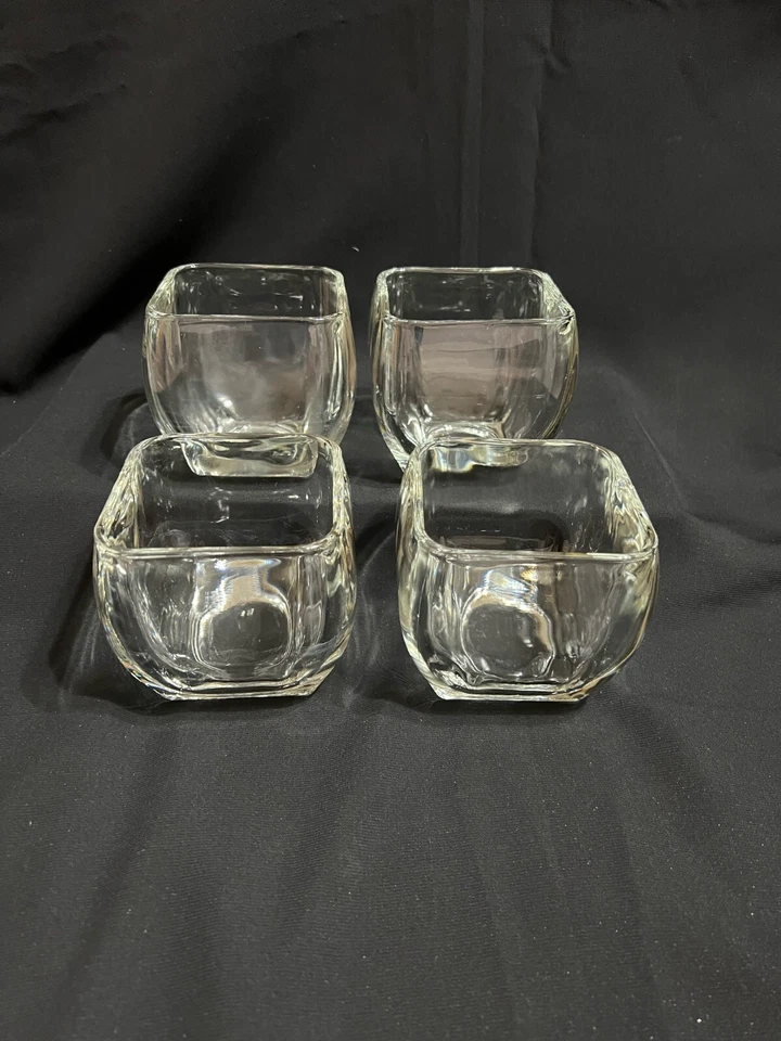 复古 4 件套 Libbey 透明玻璃有动弯曲锥形方形碗厚 — 第 3/4 张图片