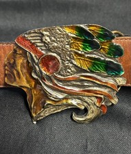 Vintage Great American Buckle Co Native American Indian Color Belt Buckle 1976